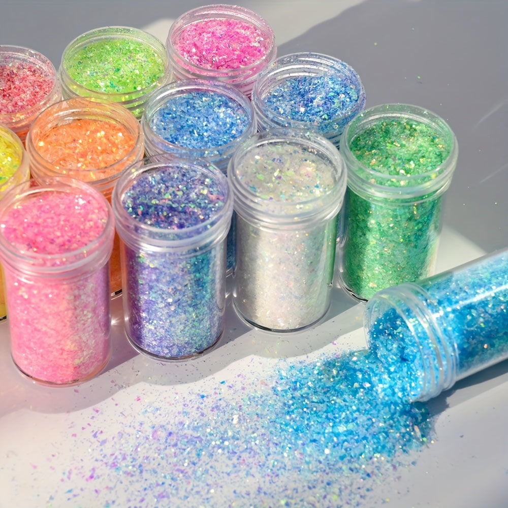 12 Colors Glitter Nail Sequin, Ultra-Thin Iridescent Flakes, DIY Nail Art Decorations, Irregular Sparkle Chips For Nail Enhancement, Multi-Color Shine For Manicure Design
